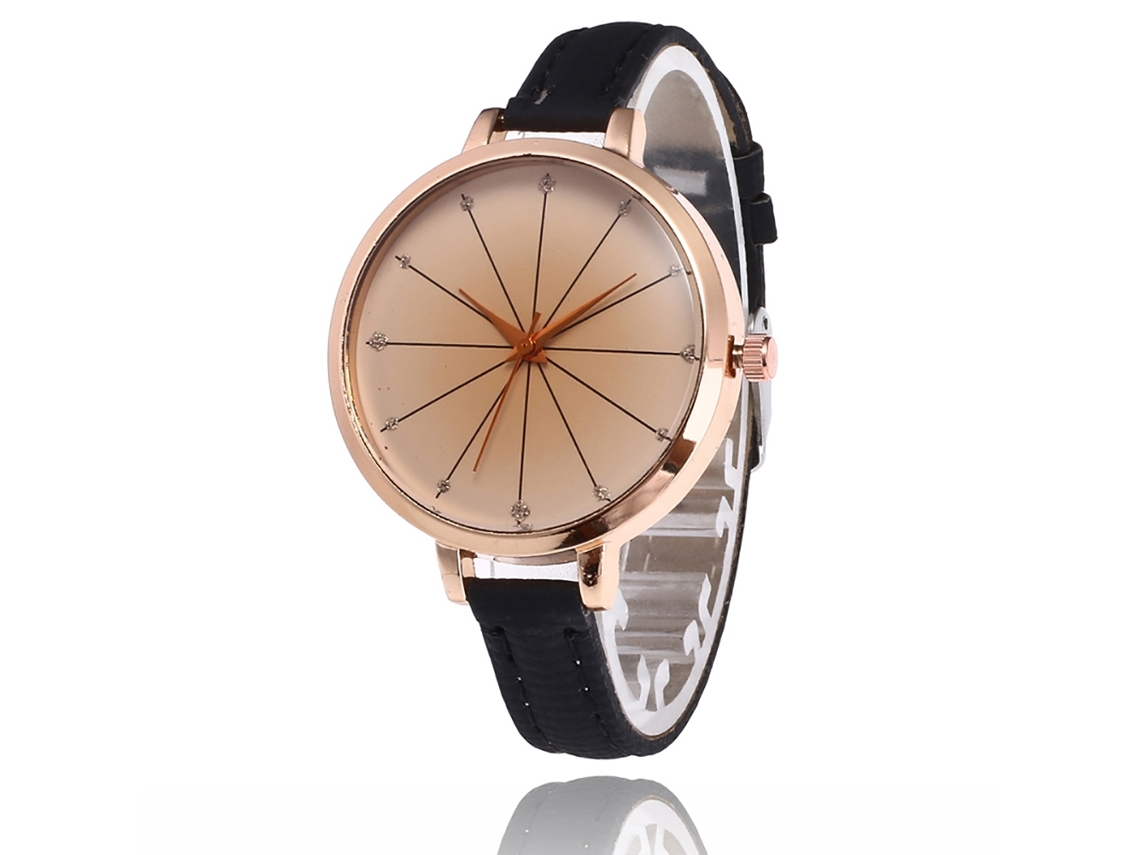 Relógio de Pulso Feminino de Moda Simples com Pulseira de Couro Preto