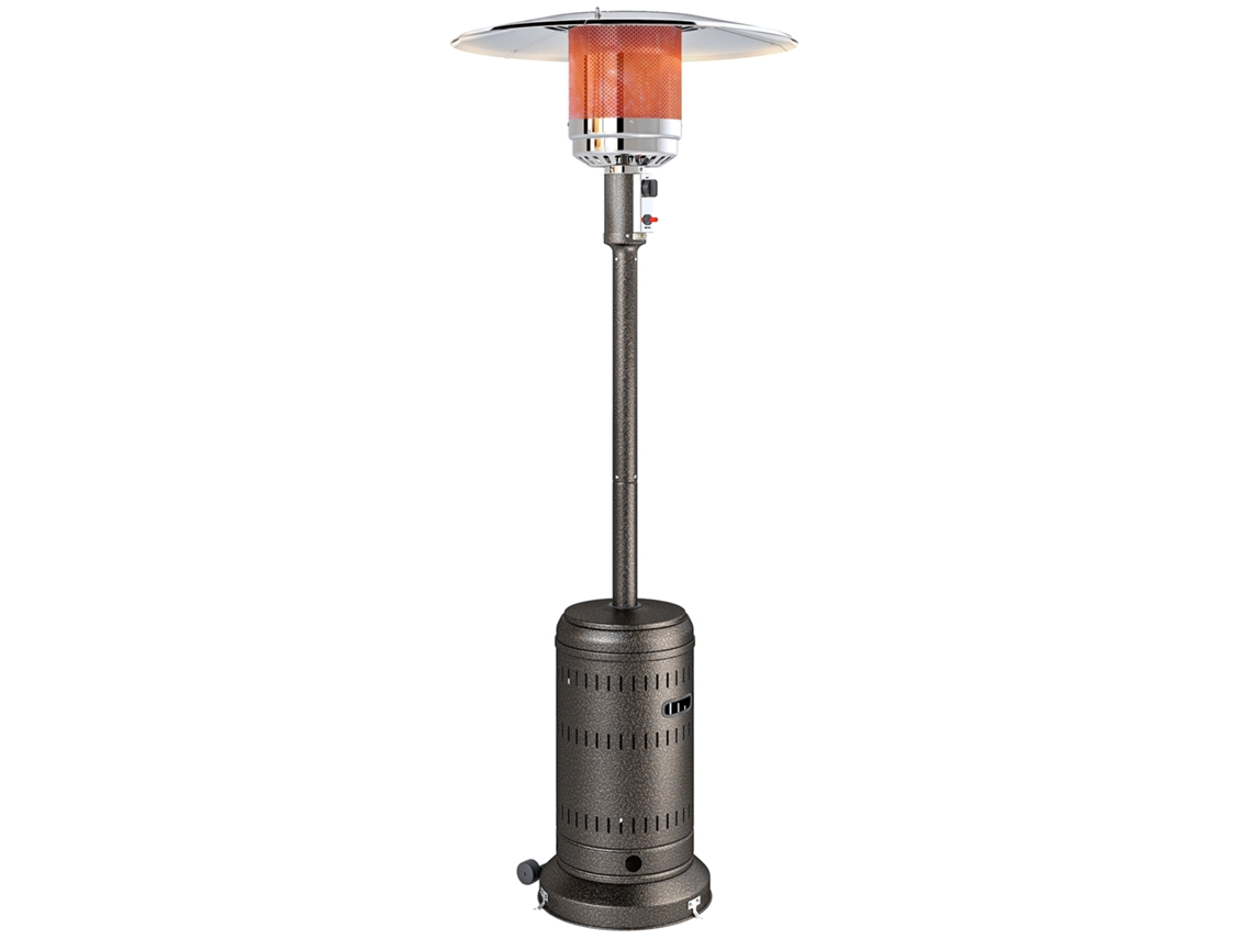 Aquecedor Externo Gás Propano 11kw Desligamento Automático Rodízios Portátil Pátio Jardim Terraço 82x82x223cm Marrom Escuro Ge