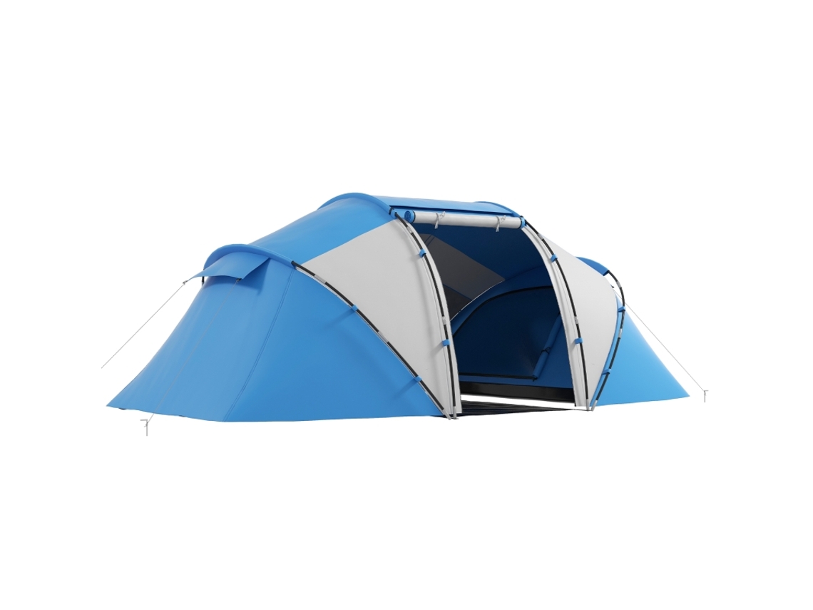 Tenda Campismo 4-6 Pessoas Leve Estável Impermeável Com Alpendre Lona Chão 2000mm Túnel Cúpula Azul Camping Viagem Jardim
