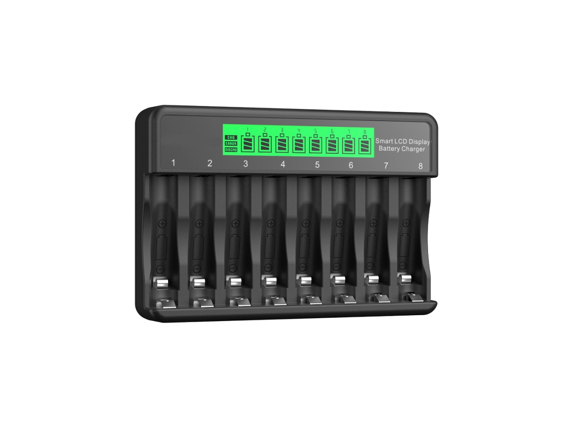 Carregador de Pilhas AA e AAA com Visor LCD e 8 Compartimentos | HEXINYIGJLY