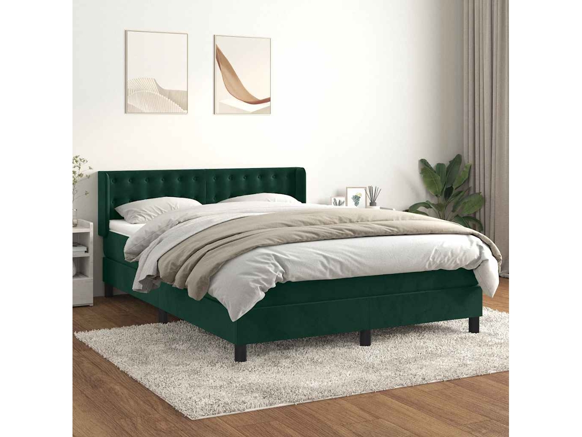Vidaxl Cama Com Molas/colchão 140x200 Cm Veludo Verde-escuro