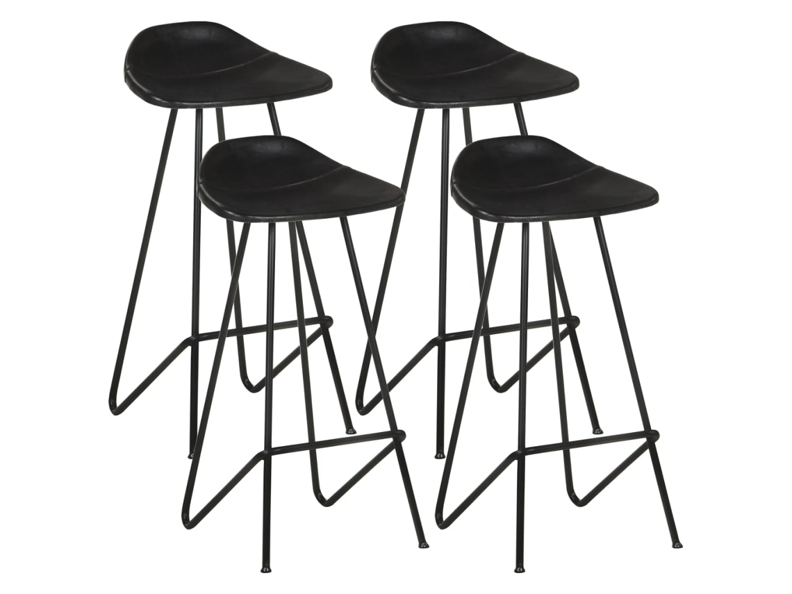 Vidaxl Bancos De Bar 4 Pcs Couro Genuíno Preto