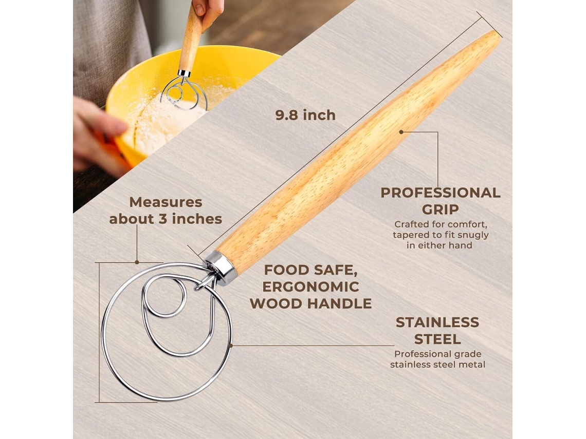 Conjunto De 2 Batedores Dinamarqueses Para Massa, Em Aço Inoxidável, Para Pão, Pizza, Bolos E Pastelaria