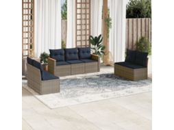 Vidaxl Conjunto De Sofá De Jardim Com 7 Peças E Almofadas Em Rattan Sintético Cinza