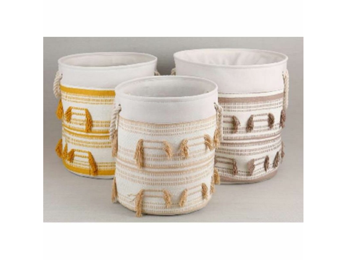 Conjunto de Cestas DKD HOME DECOR Poliéster Algodão Franjas Boho 43x43x45 cm