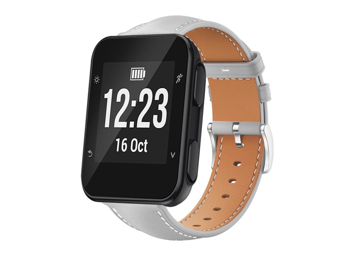 Bracelete Para Garmin Forerunner 35 / 30 / 35j - Couro Preto - Cabeça Chata - Textura De Tubarão (20mm) Cinza