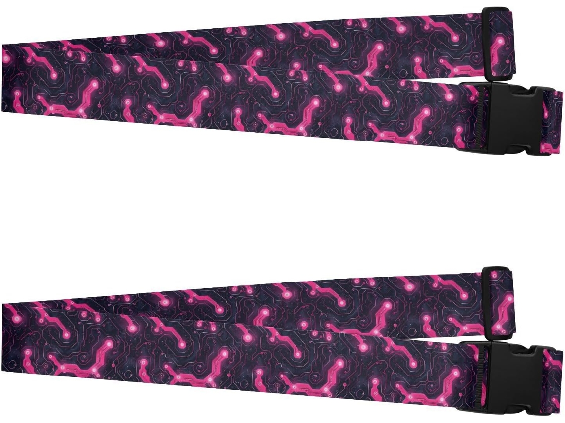 Conjunto De 2 Cintas Bagagem Cor Pêssego Quente E Preto Resistentes Ajustáveis Acessórios Viagem Para Maior Segurança