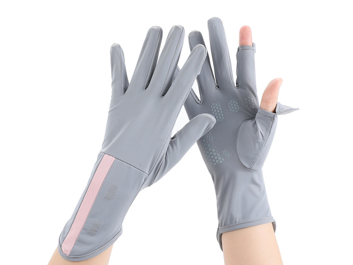 Luvas De Proteção Solar Para Mulheres Anti-uv De Seda Gelada Com Toque Tela Para Dirigir Verão Cinza Claro