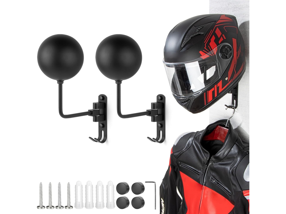 Suporte de Parede para Capacete, Pacote com 2 Unidades, Giro de 180°, Ideal para Exibir Capacetes BRILVIBERA