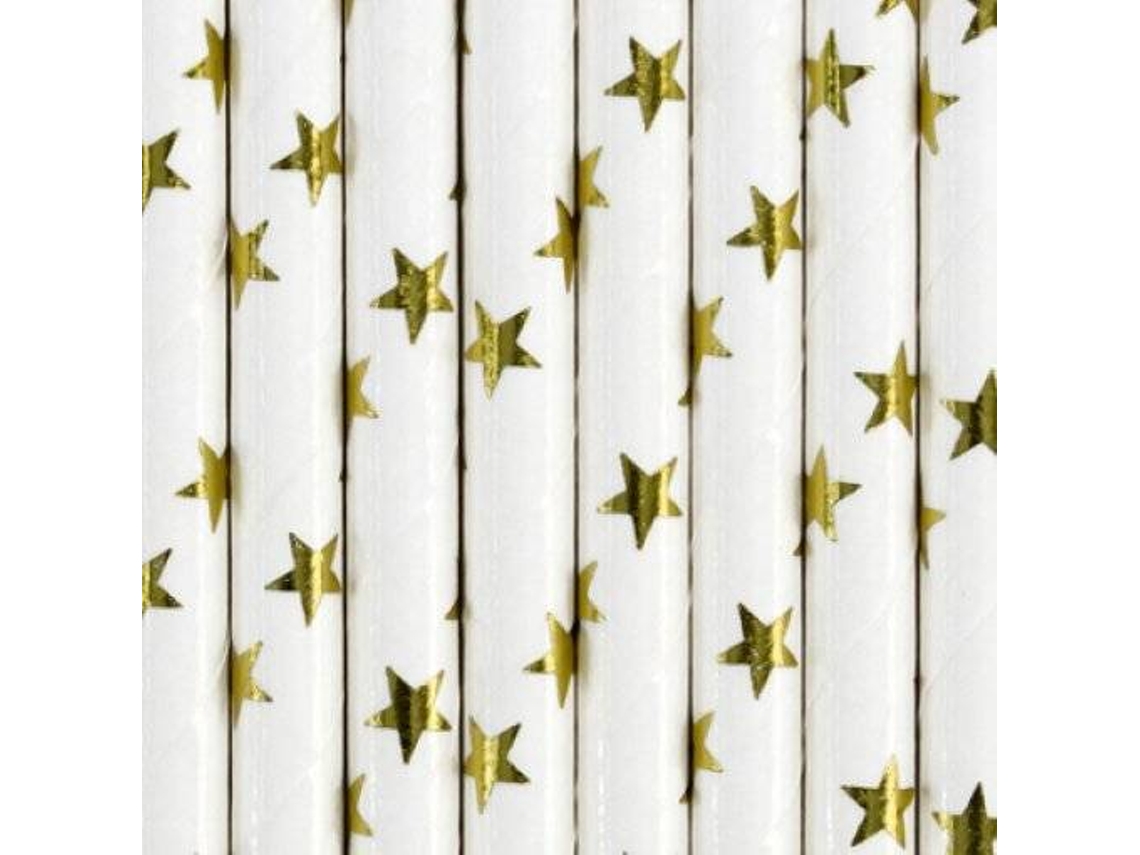 Pack 10 Palhinhas PARTYDECO de Papel Estrelas Dourado Foil
