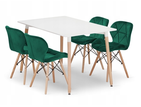 Conjunto De Mesa Retangular Adria 120x80 Branco 4 Cadeiras Verde Lago Leobert