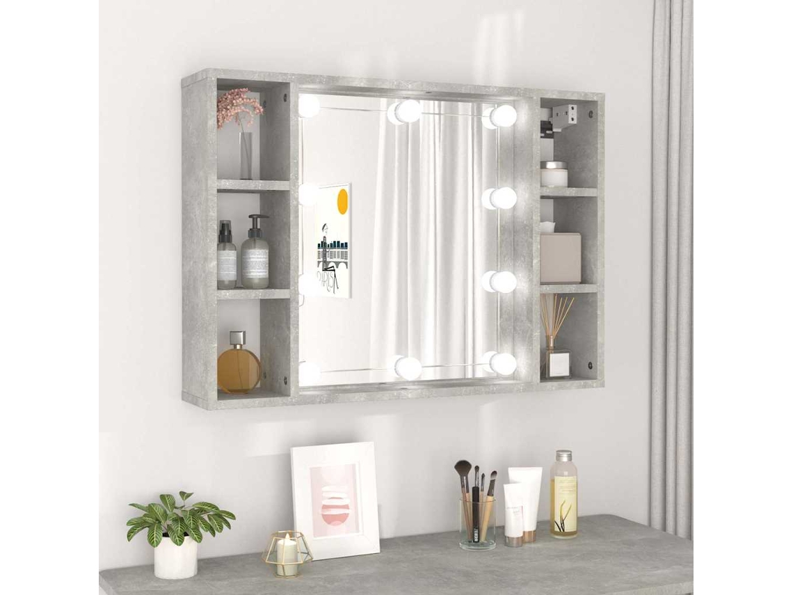 Vidaxl Armário Espelhado Com Led 76x15x55 Cm Cinzento Cimento