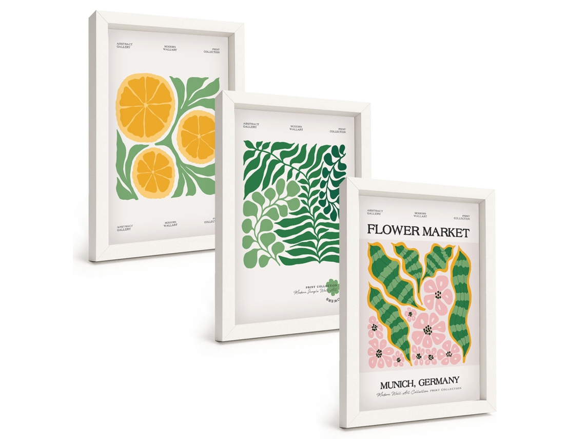 Quadros Decorativos Para Parede Motivos De Plantas Frutíferas Em Tons Pastel Moldura Branca Quadros Para O Escritório Espelharte (3 Peças 20x30 Cm)