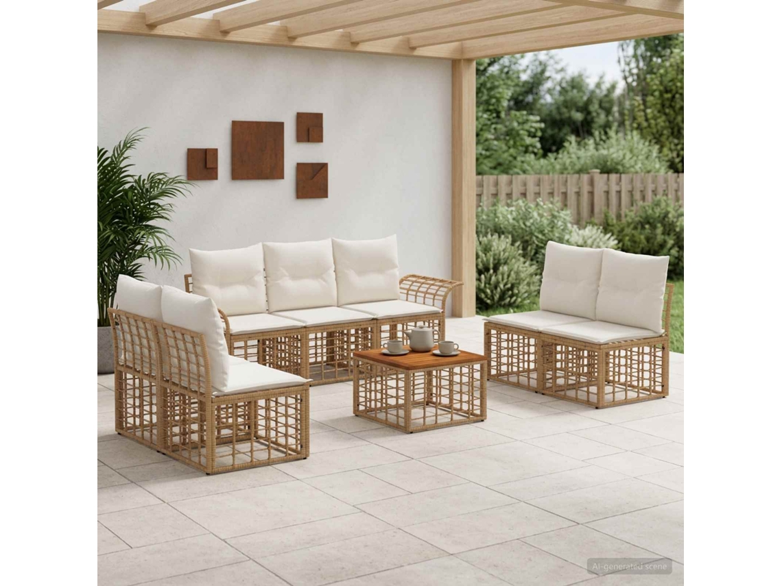 Vidaxl Conjunto De Sofás Para Exterior 8 Unid. Natural E Branco Creme