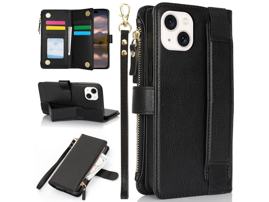 Capa Para Iphone 15 Plus Pele Sintética Preto