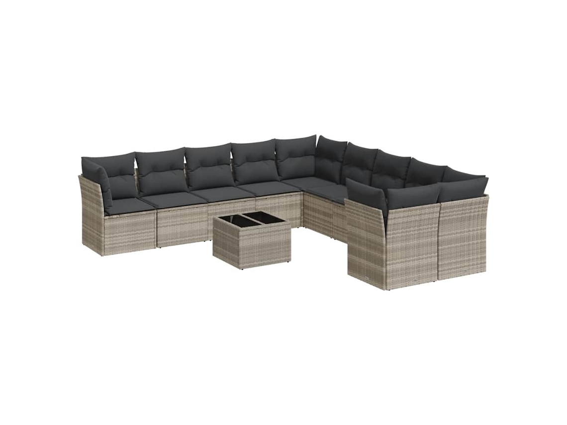Conjunto de 11 Sofás de Jardim com Almofadões Vime Pe Cinzento MAISON EXCLUSIVE