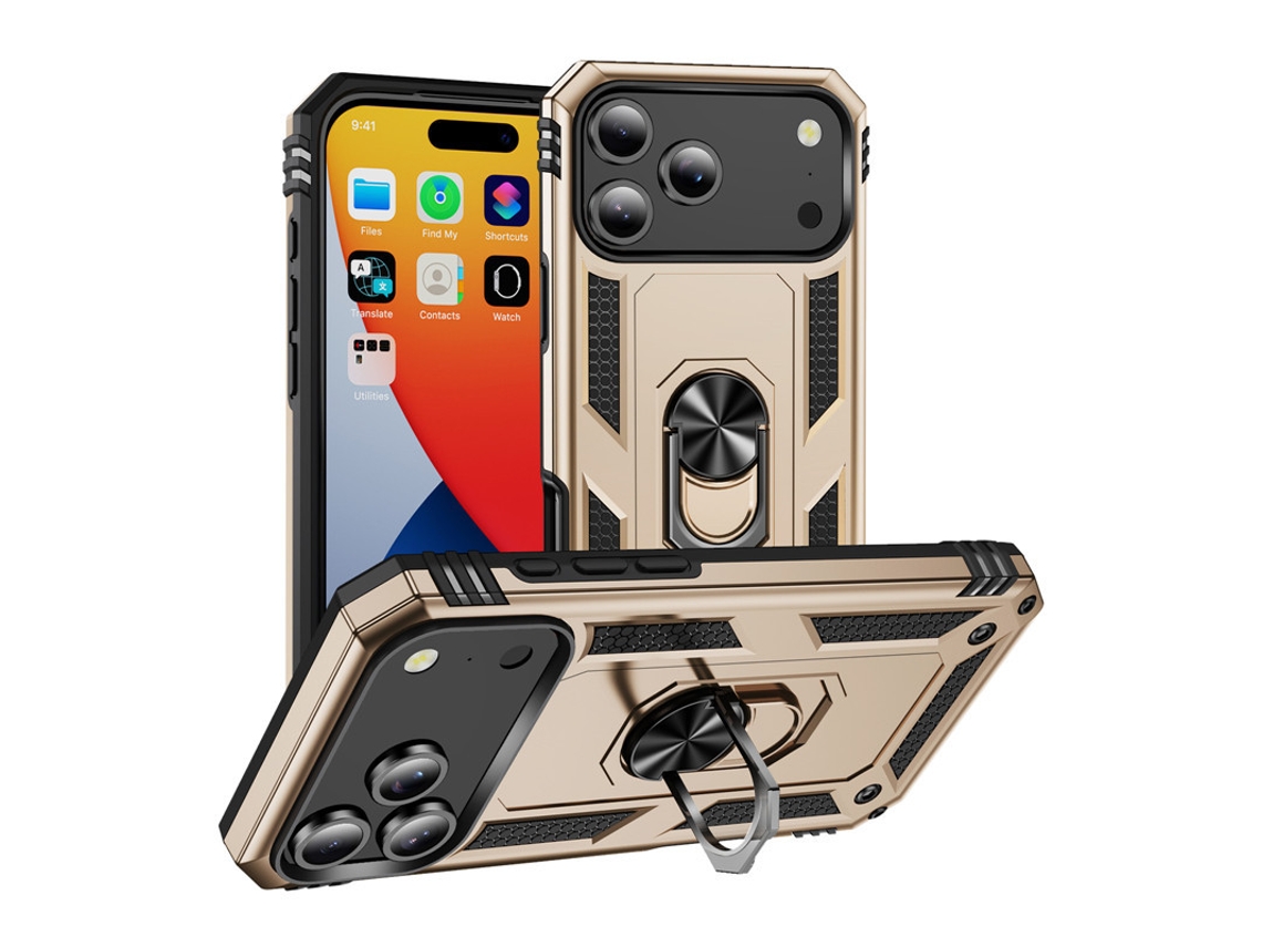 Capa FWINL Para Apple iPhone 16 Pro Max à Prova De Quedas Com Suporte De Anel Ouro