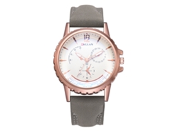 Relógio de pulso masculino de quartzo com pulseira de PU, estilo casual e elegante, cinza.