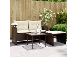 Vidaxl 3 Pcs Conjunto Sofás De Jardim Com Almofadões Vime Pe Castanho