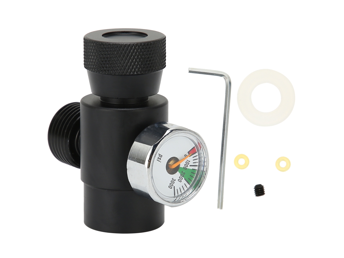 Adaptador de recarga de CO2 Primerox CGA320, Tr21, com manômetro, 3000 psi, para refrigerante.