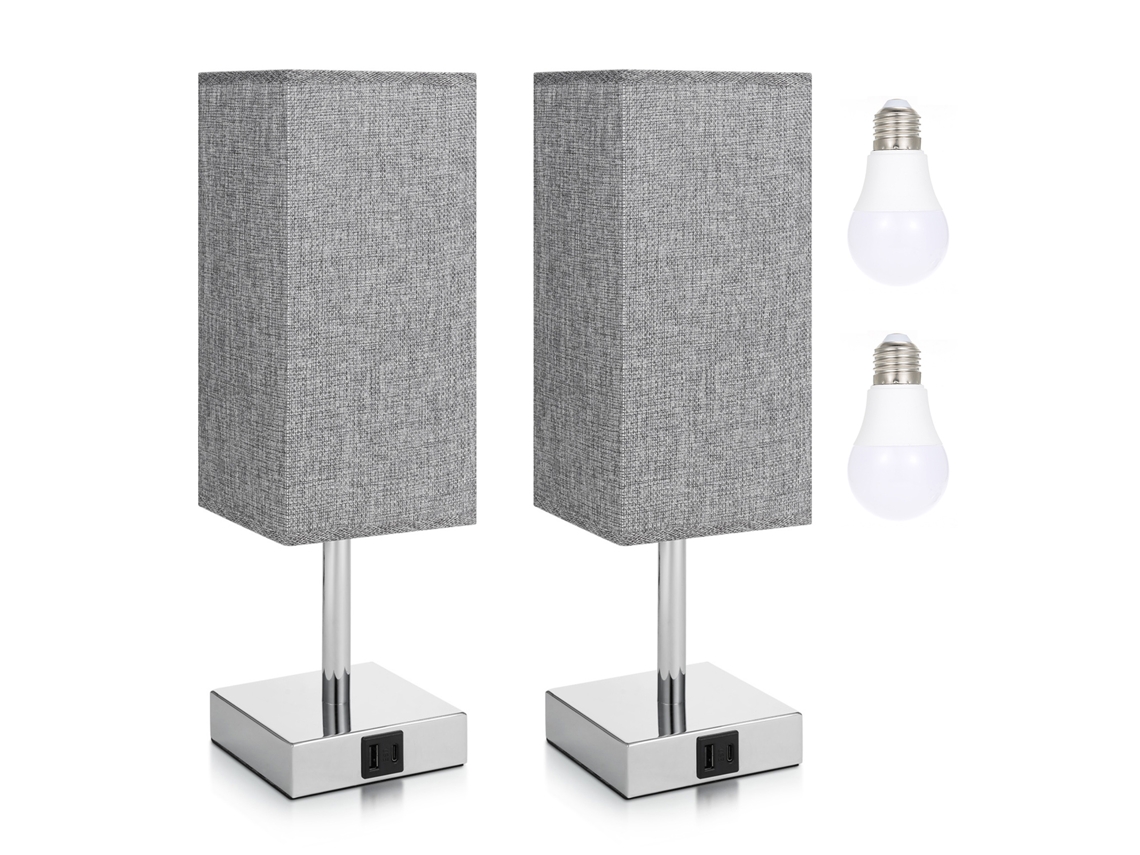 Lâmpada de Mesa de cabeceira de tecido com controle táctil 3 níveis dimável e ports USB A+C 2 pacotes com S/MARCA