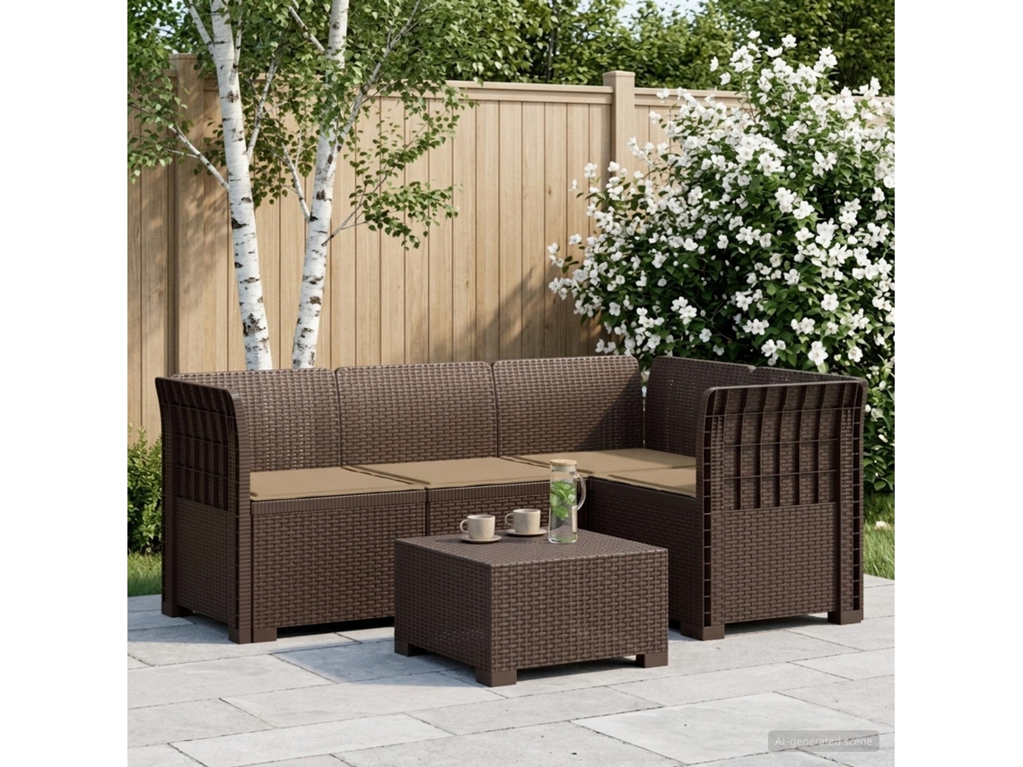 Vidaxl Sofá De Jardim Para 4 Pessoas Com Almofadas Visual Rattan Pp