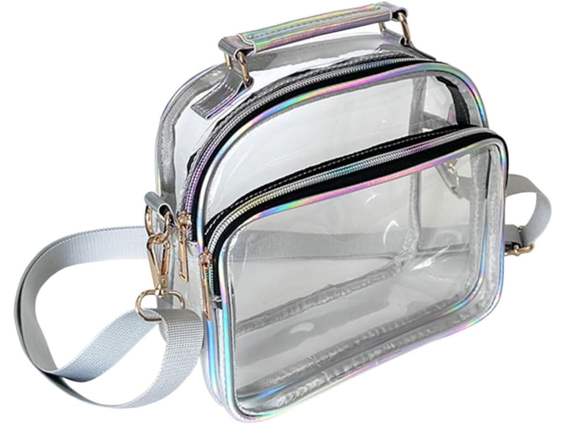 Bolsa De Ombro Transparente Em Pvc, Com 50 Fios Prateados, Leve E Compacta, Bolsa Versátil Para Passeios Femininos.