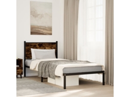 Vidaxl Estrutura De Cama Sem Colchão 75x190 Cm Metal Carvalho Fumado