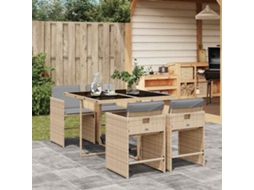 Vidaxl 5pcs Conj. Jantar Jardim C/ Almofadões Vime Pe Bege Misturado