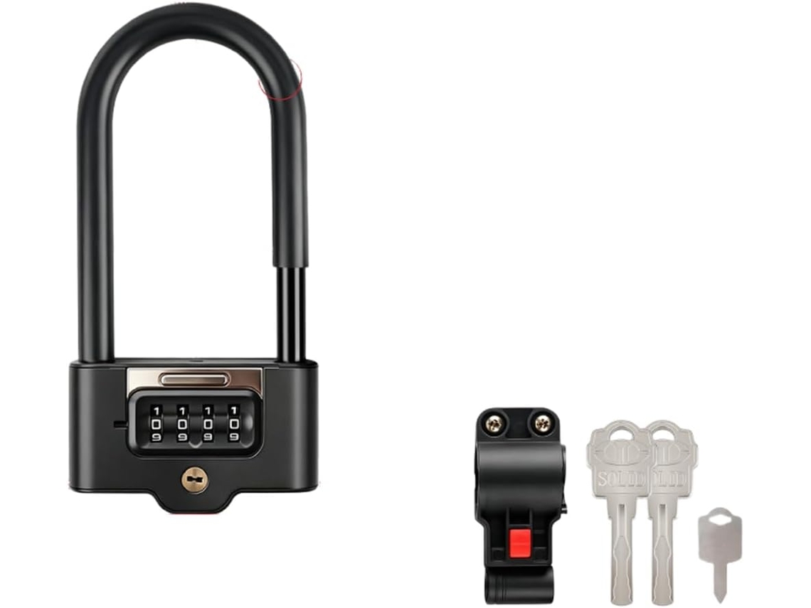 Cadeado Em U Com Combinação E Chave Para Cadeado De Bicicleta Em Aço, Com Chave E Combinação