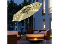 Guarda sol de Jardim para Terraço/pátio Externo, Ø265 Cm, com 32 Luzes Solares Led, Haste de Aço e Manivela, Inclinável. Cor Bege.