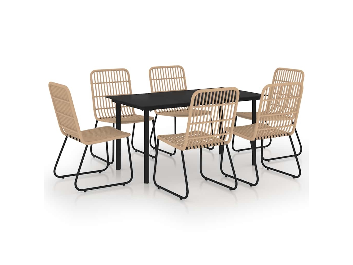 Maison Exclusive - 7 Pcs Conjunto De Jantar Para Exterior Vime Pe E Vidro