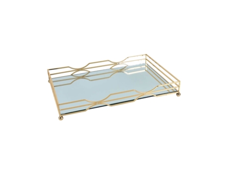 Tabuleiro Decorativo PRESUME DE CASA Vidro e Metal (Dourado - 45x6.5x30 cm)
