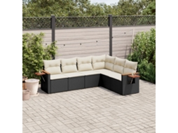 6 Pcs Conjunto Sofás De Jardim C/ Almofadões Vime Pe Preto Dkd Home Decor