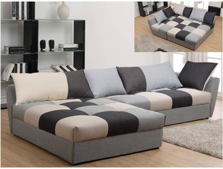 Sofá Cama VENTE-UNIQUE.PT Romane (Cinzento - Tecido - 77x273x165 cm)
