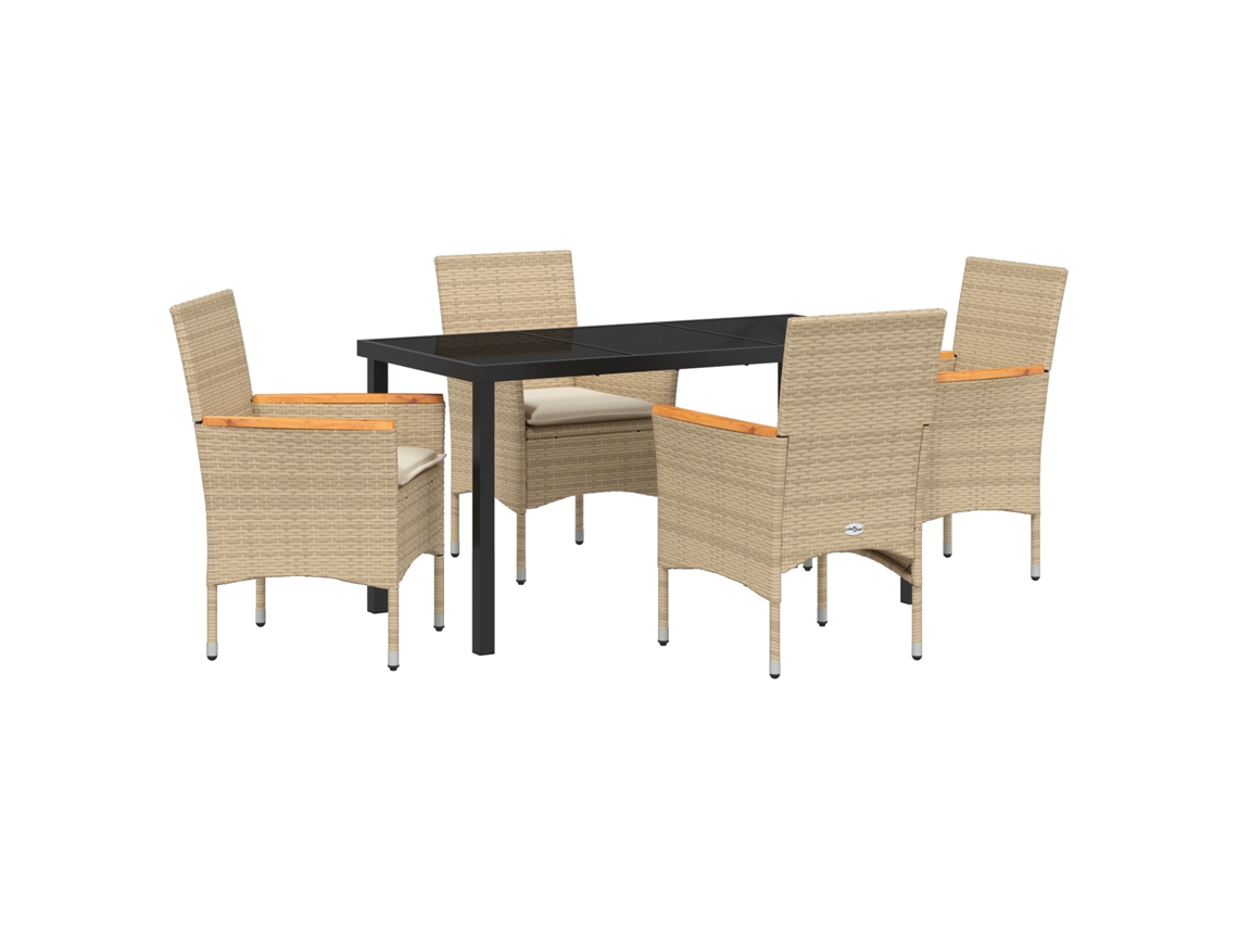 Conjunto 5 Conjunto De Jantar Para Jardim Vidaxl Bege Vime Pe (140 X 70 X 73 Cm)