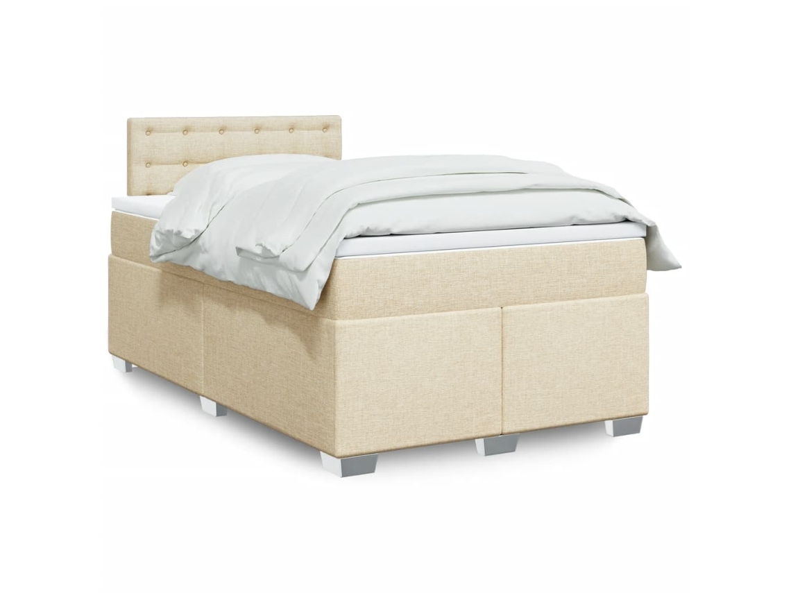 Cama Boxspring Com Colchão 120x190 Cm Tecido Cor Creme