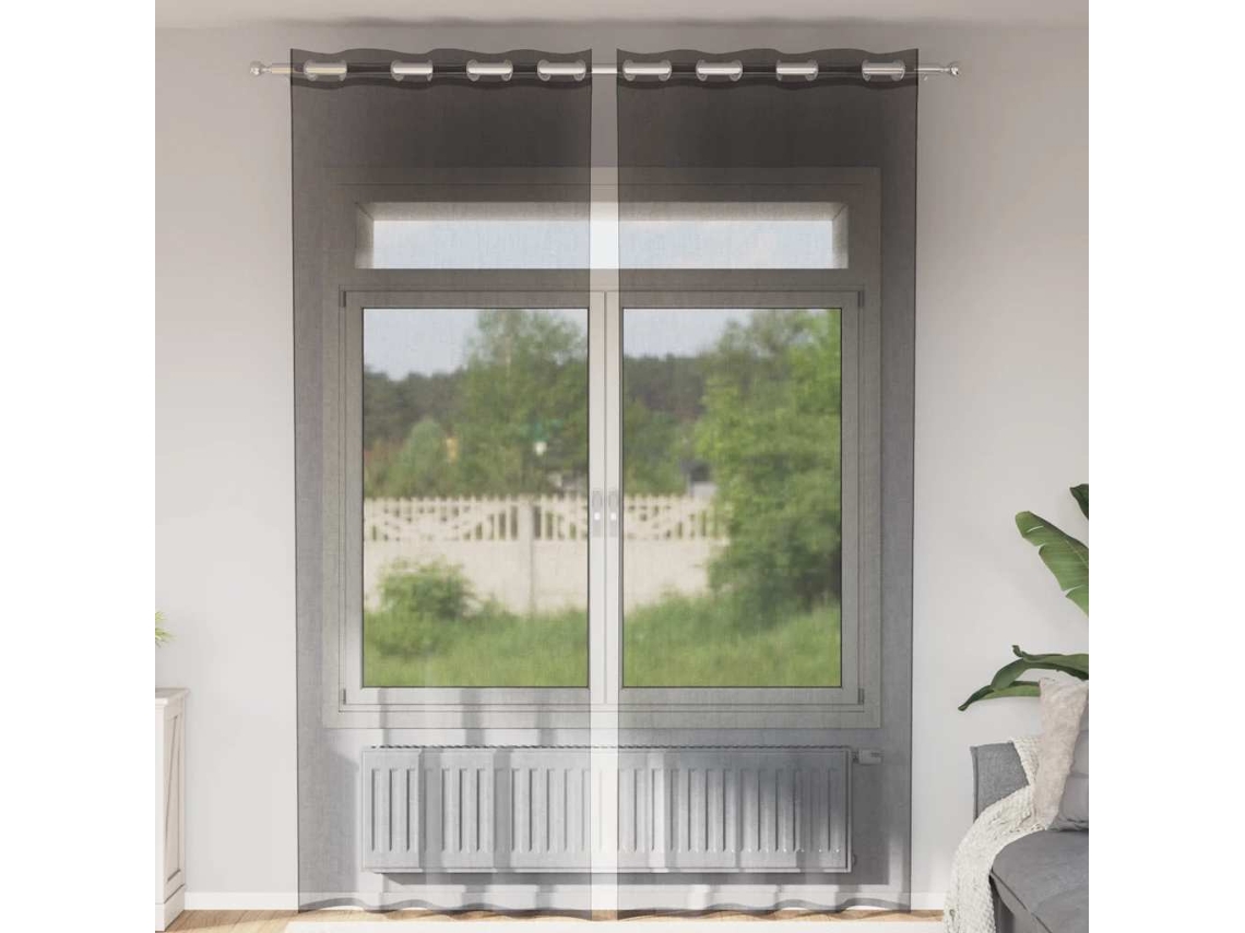 Vidaxl Cortinas De Voile Com Ilhós 2 Pcs Preto 140x300 Cm