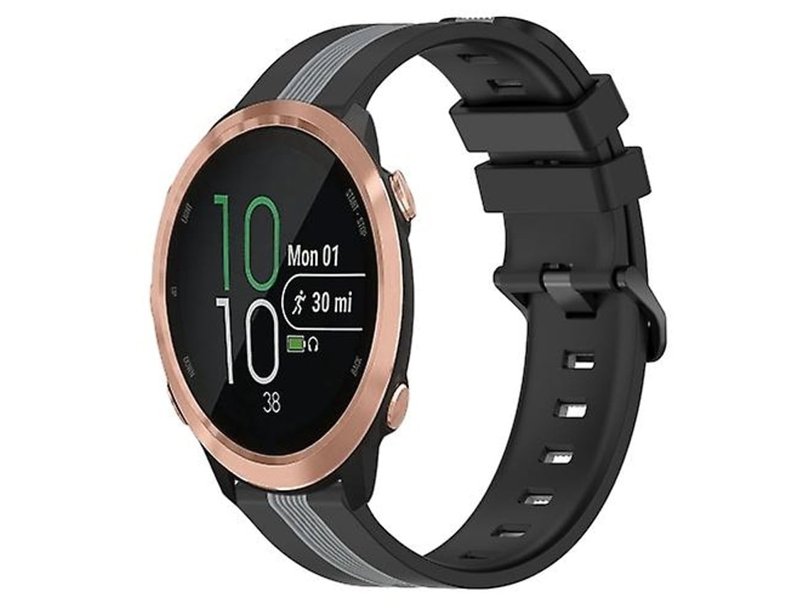 Pulseira De Relógio Lurelia Para Garmin Forerunner 645 Music 20 Mm Vertical Bicolor Silicone Preto Cinza