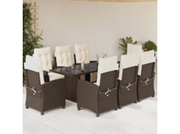 Vidaxl 9 Pcs Conjunto Jantar P/ Jardim C/ Almofadões Vime Pe Castanho