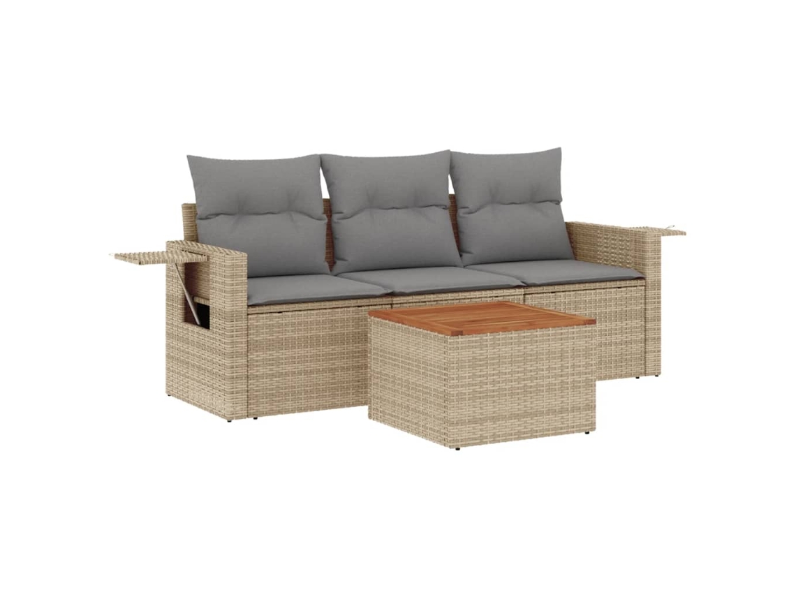 Conjunto de 4 Sofás Jardim com Almofadões Vime Pe Bege Misturado MAISON EXCLUSIVE