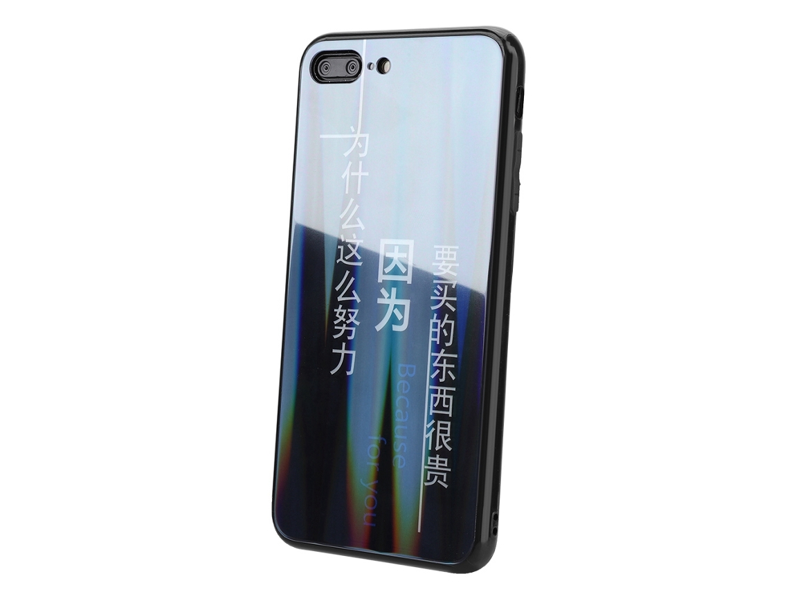 Capa para Celular para Iphone 7plus EOOCOO (proteção de Coluna de Luz de Vidro Preto)