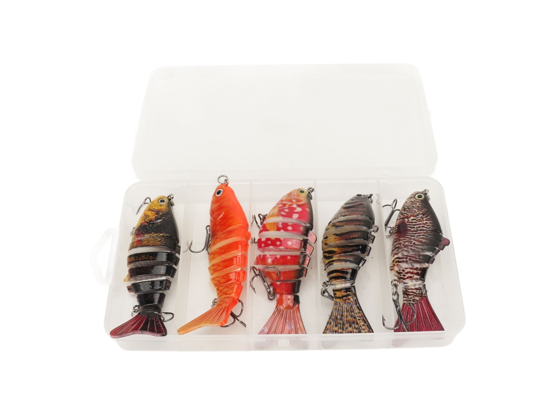 5 Iscas de Pesca Artificiais 7 Segmentos com Caixa
