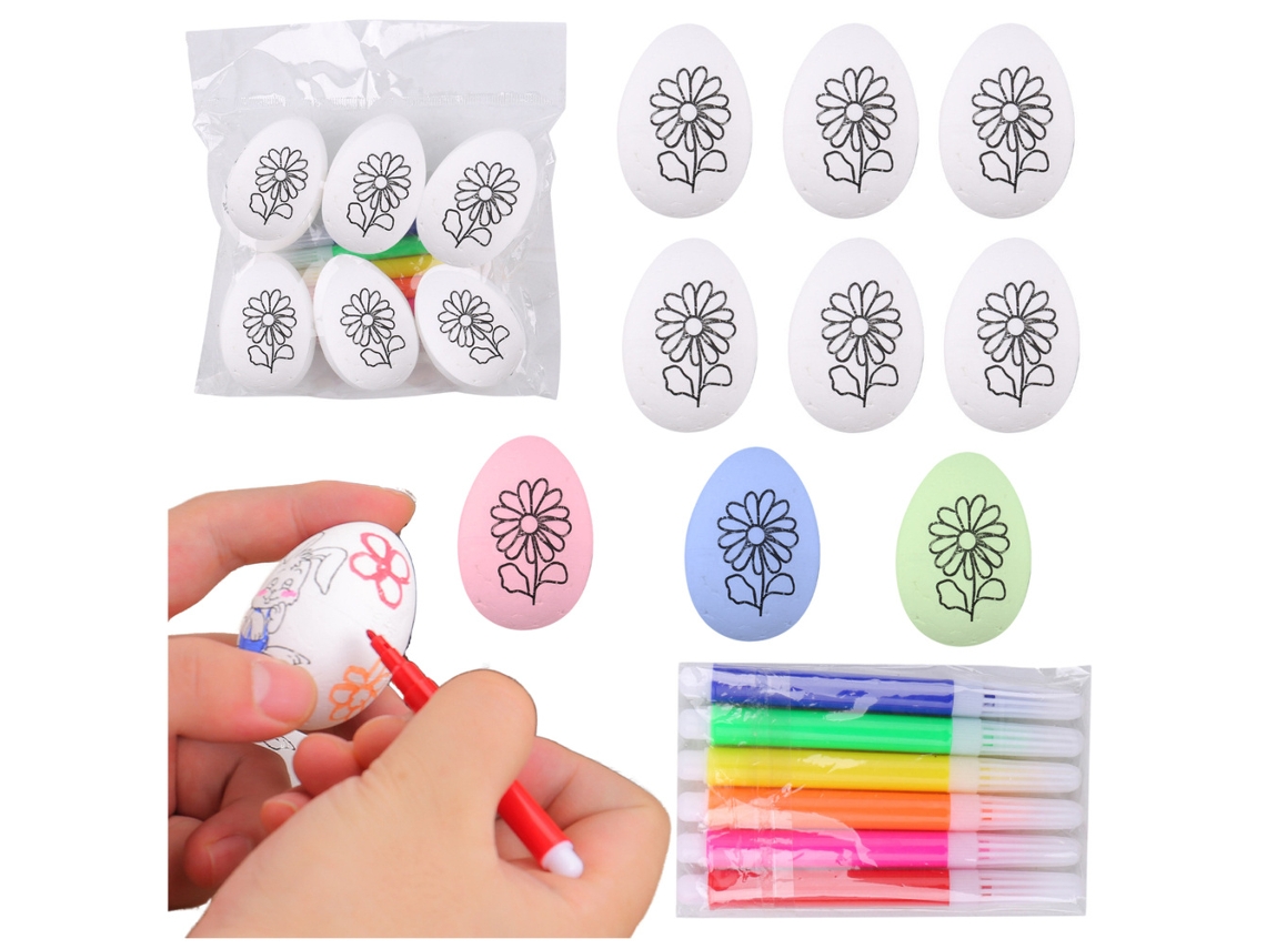 Ovos De Páscoa Em Esferovite Para Marcadores De Pintura Com Padrão De Flores D 6 Peças