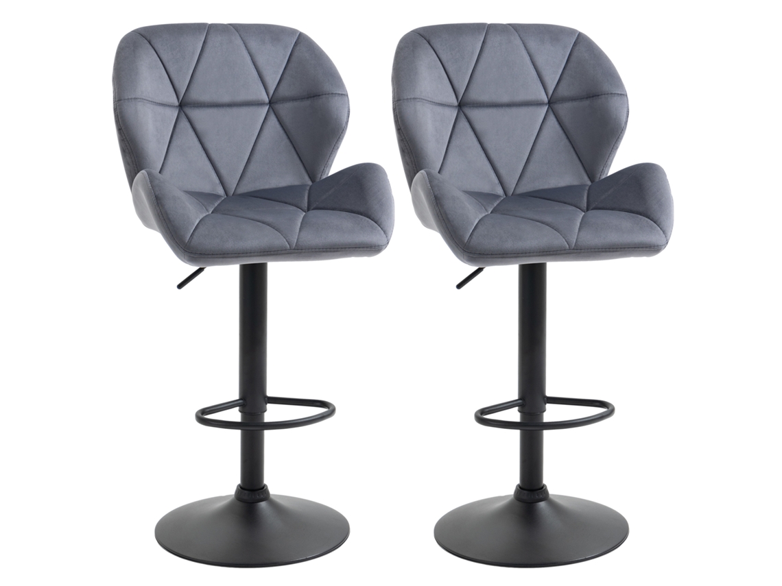 Conjunto de 2 banquinhos de bar veludo metálico ajustável com encosto e apoio de pé 114,5cm 51,5x57,5x93 cinza | S/MARCA