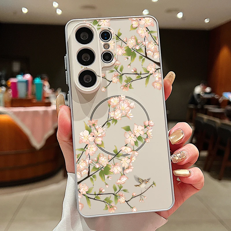 Capa Magnética Para Celular Samsung Com Estampa Floral Pequena (cinza).