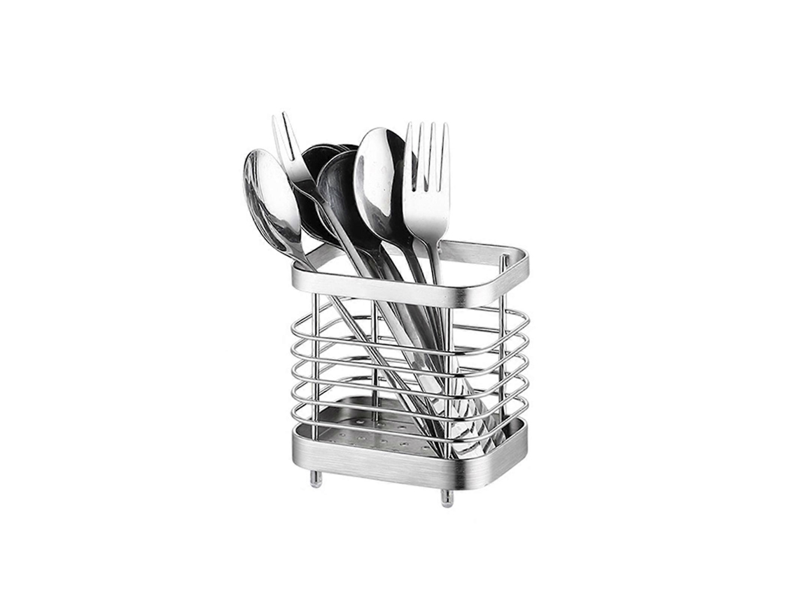 Porta-talheres em aço inoxidável para cozinha, organizador para lava-louças com escorredor, suporte multifuncional, prateado