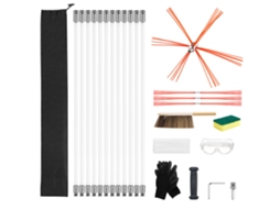 Kit de Escova Limpeza Chaminé, Vareta Flexível Nylon 12 M, 3 Reposições Cerdas, Luvas, Óculos Proteção, Bolsa, Desentupidor Chaminé 90° para Chaminés