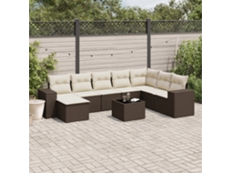 Vidaxl 9 Pcs Conjunto Sofás P/ Jardim C/ Almofadões Vime Pe Castanho