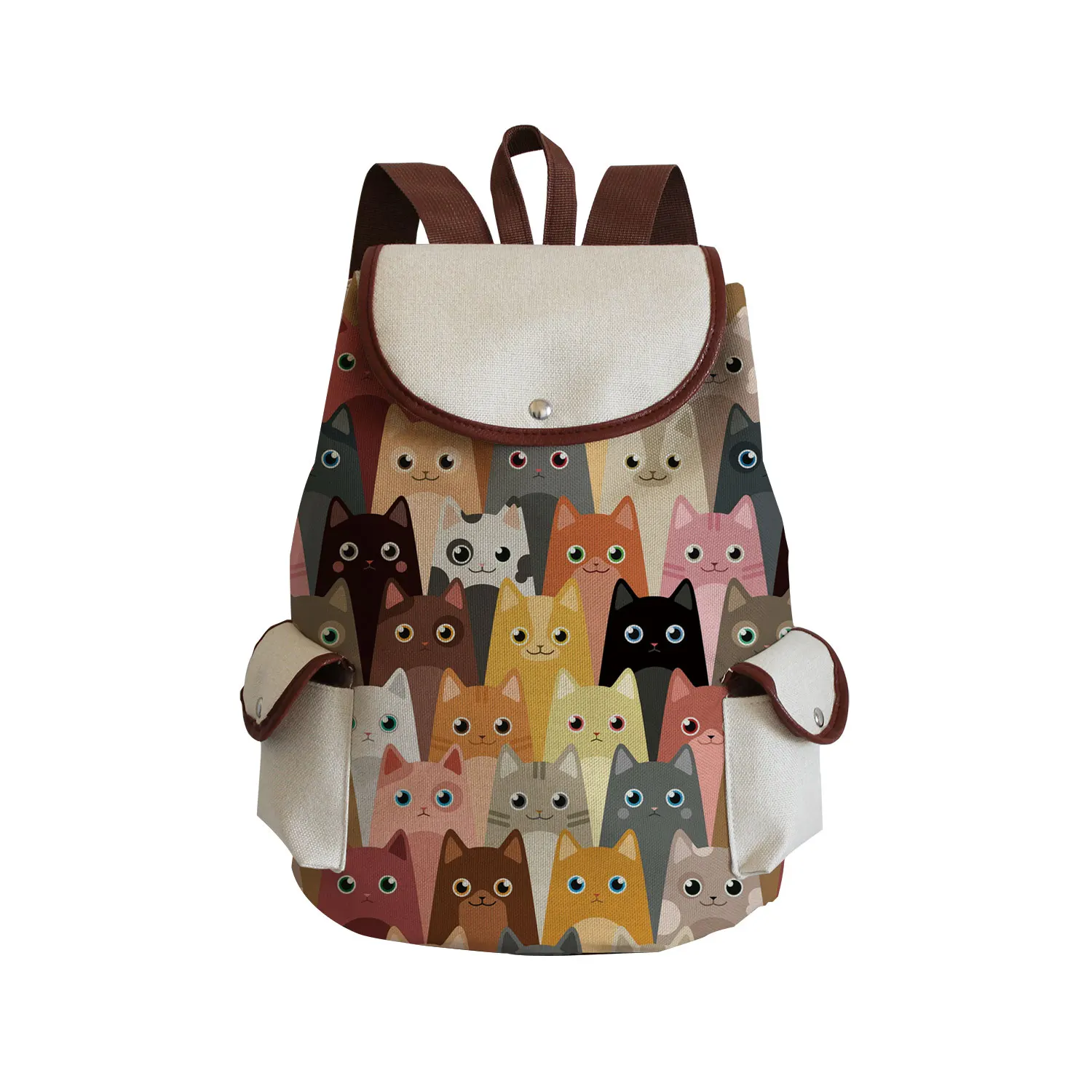 Mochila Escolar, Feminina, Juvenil, Lona, Gato, Grande Capacidade, Aulas